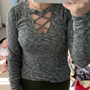 Grey long sleeve with criss cross detail
